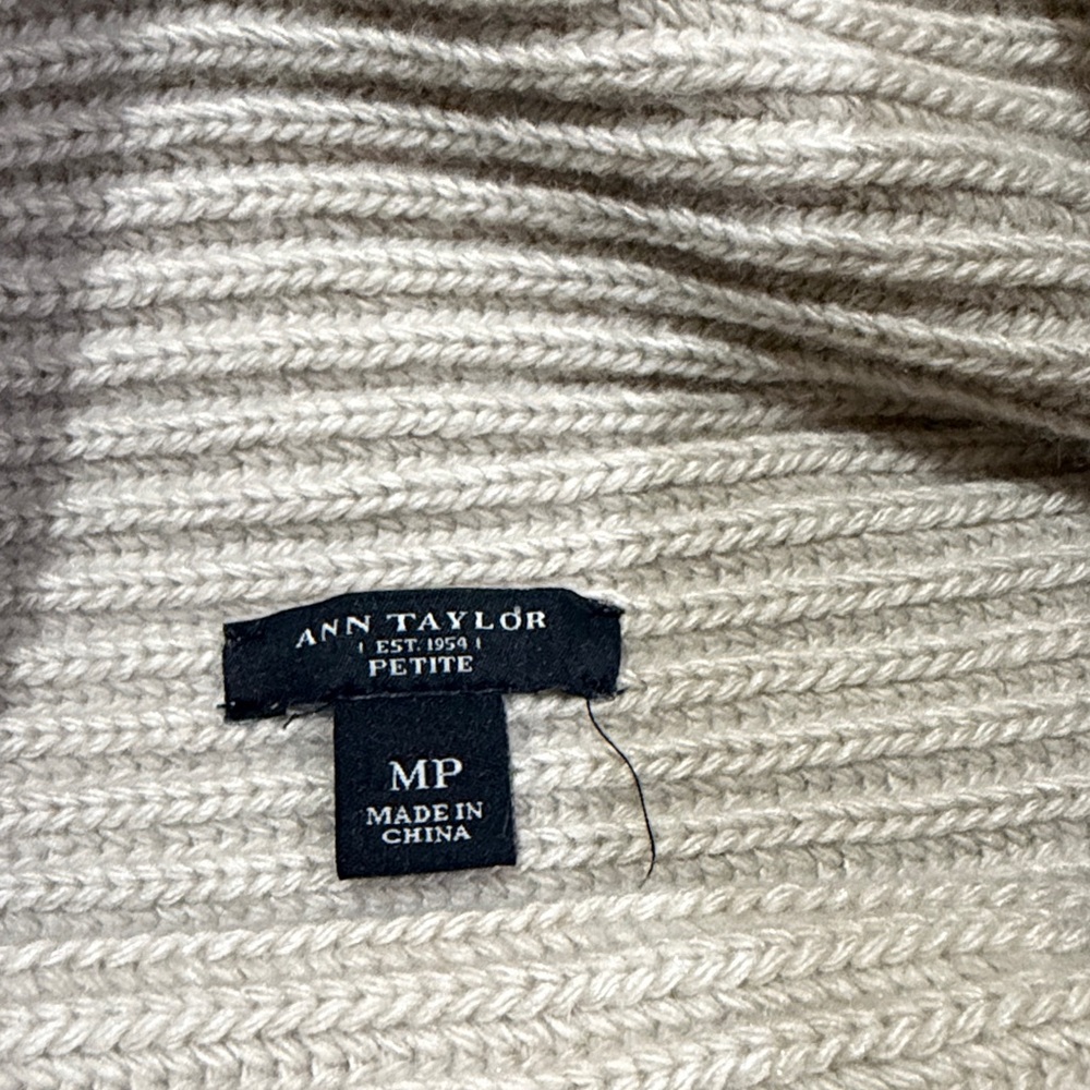 Ann Taylor Cream Cowl Neck Sweater w/ Button and Cuffed Short Sleeve Detail - Picture 6 of 6